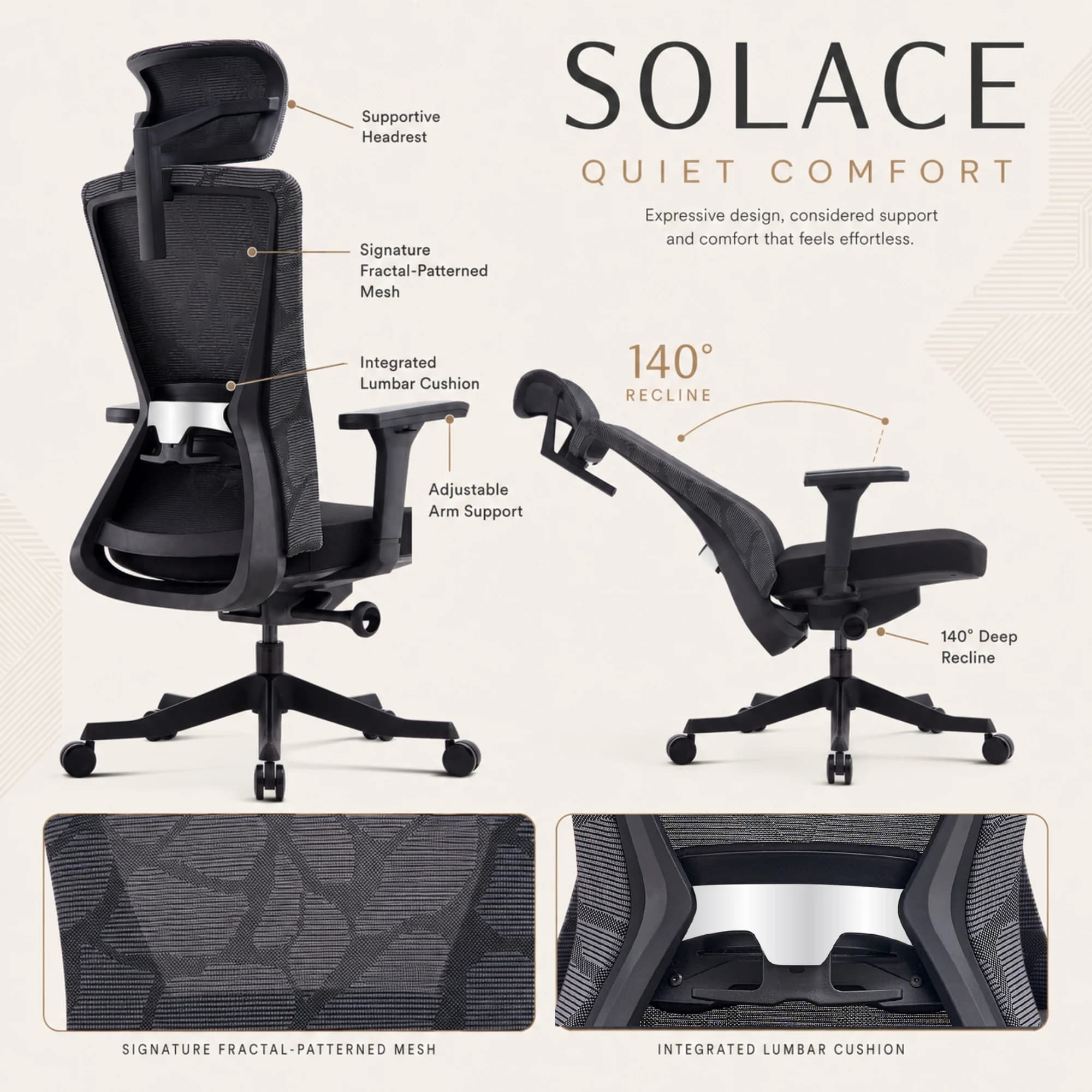 Solace chair adjustable arms and recline